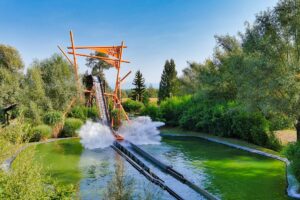 Big water splash ride at Walibi Rhône-Alpes Alpine theme park France