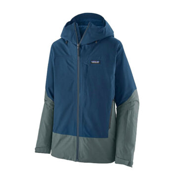 blue and grey Patagonia ski jacket