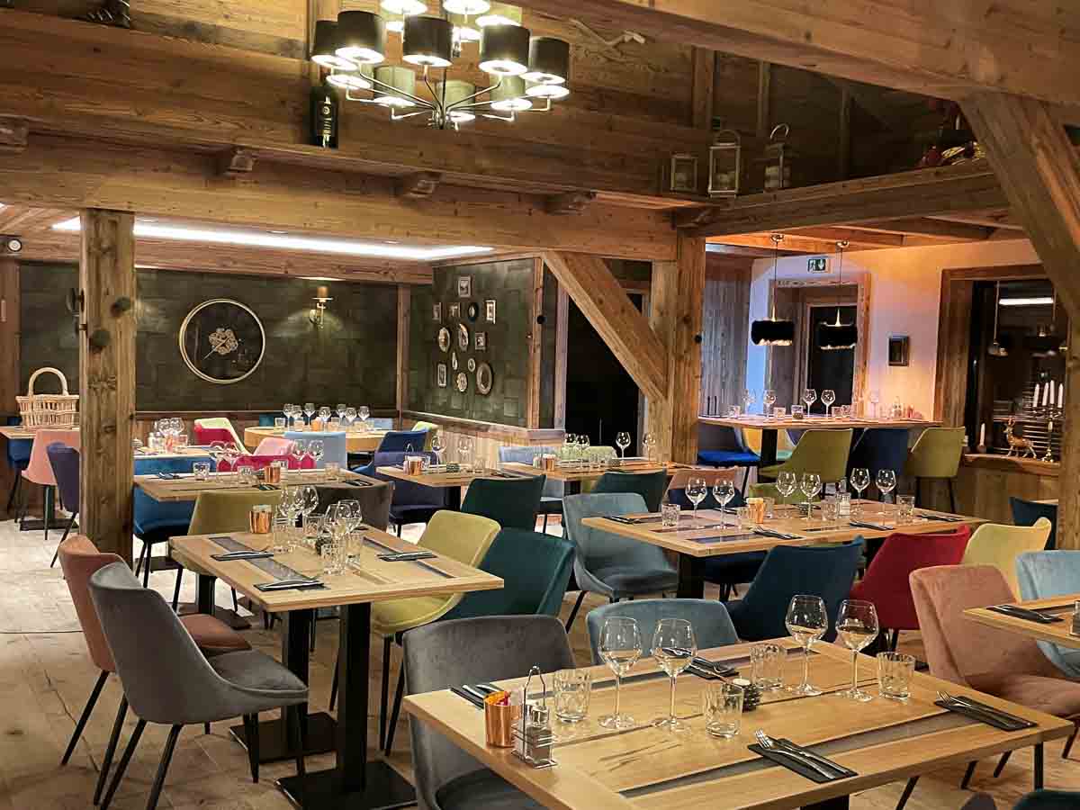 mountain restaurant interior, newly refurbished and clad in wood 