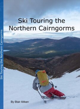 a book cover, picturing a skier skiing away down a Scottish slope