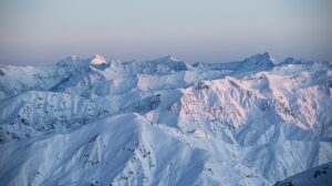 snowy peaks of the New Zealand Southern Alps - shot at dusk