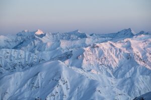 snowy peaks of the New Zealand Southern Alps - shot at dusk
