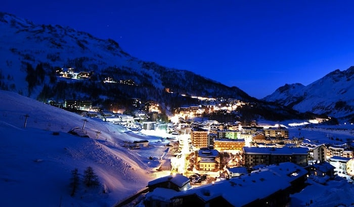Night shot of Cervinia, a Ski Resort in Italy