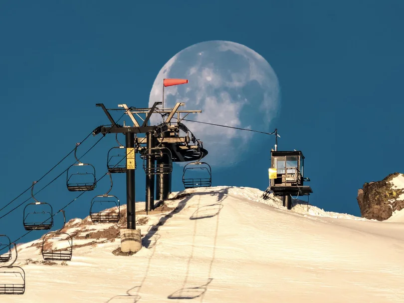 moon huge, above a chairlift