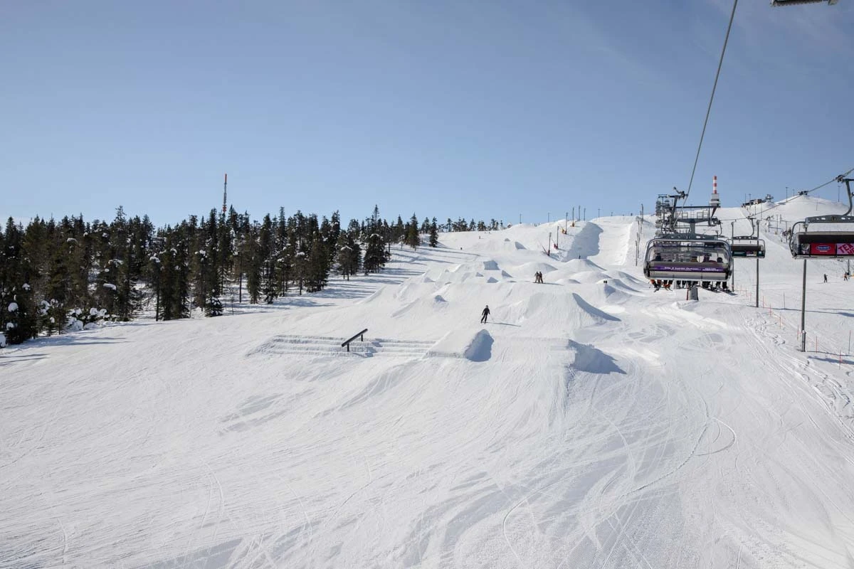 a snow park is pictured from below
