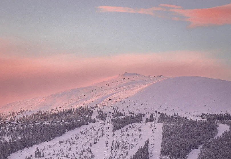 pink sky in Nordic ski area